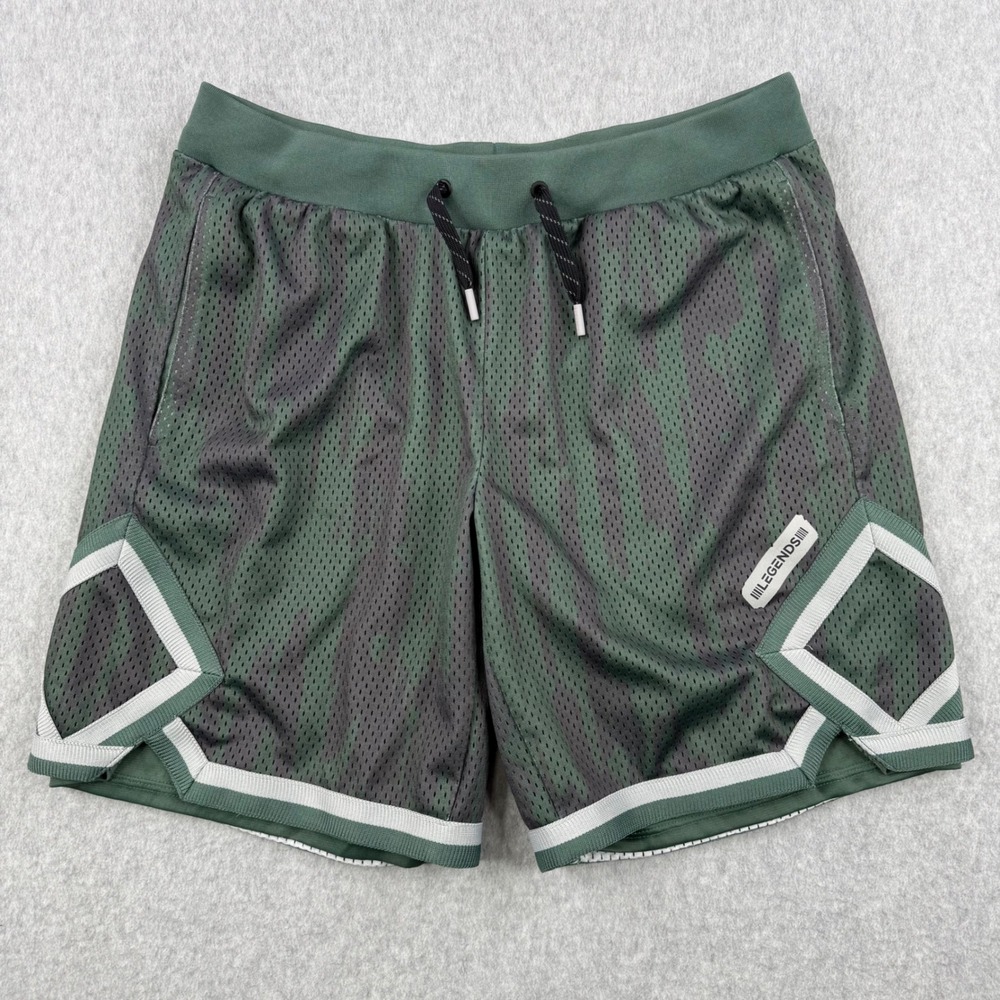 Legends Shorts Mens Large Green Camo Mesh Athletic Lined Basketball Gym Running
